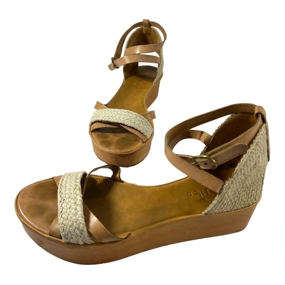 Coclico Women’s Platform Wedge  sandals Ankle Strap Brown Size EU38‎ (US7.5)